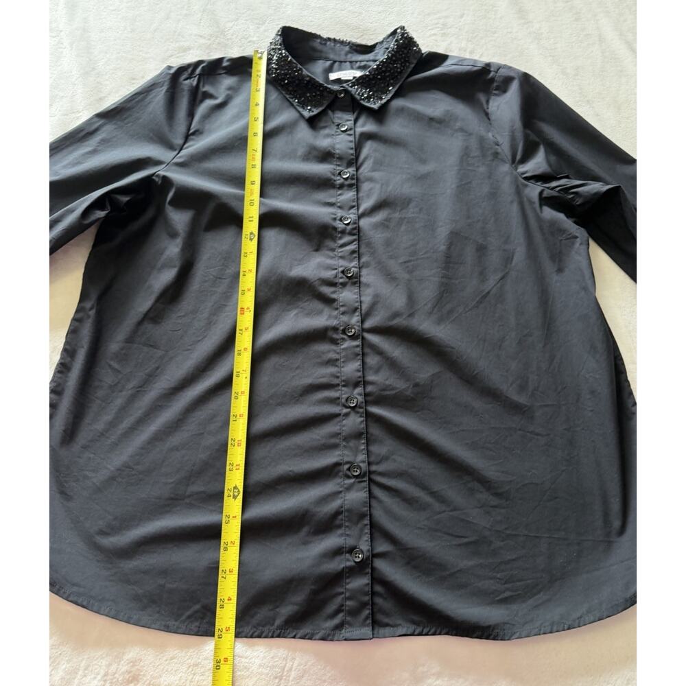 Chico’s Size 3.5 US 18 Tonal Jewels Poplin Shirt Black Embellished Collar Top - Picture 16 of 16